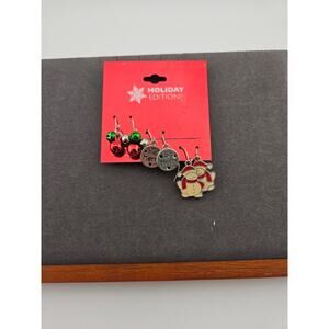 Holiday Editions 3 Pair Earrings Set Christmas Dangle Drop Bells Snowman New